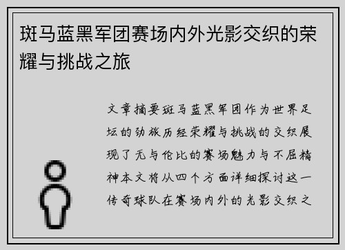斑马蓝黑军团赛场内外光影交织的荣耀与挑战之旅