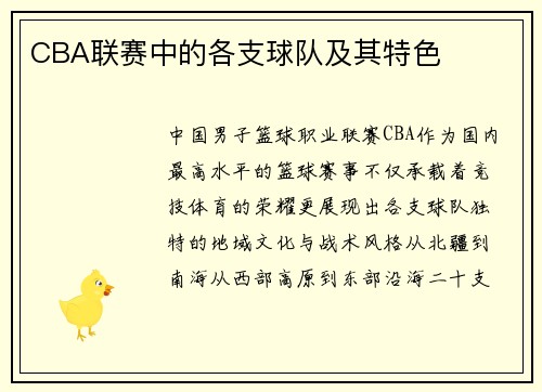 CBA联赛中的各支球队及其特色